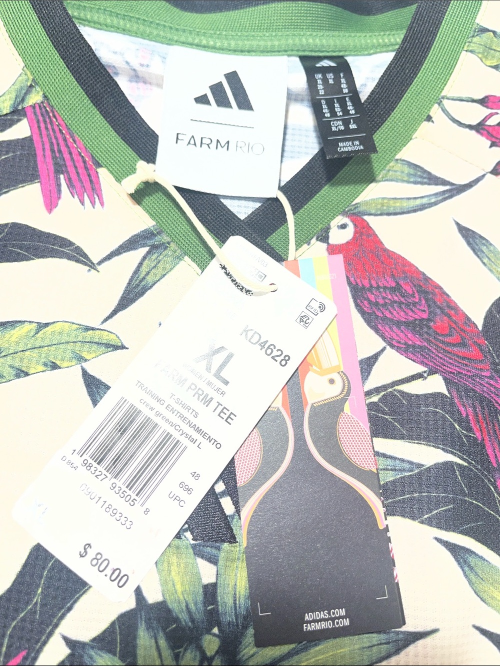 adidas Cream Green Pink Tropical Parrot Short Sleeve Tee - Picture 5 of 9